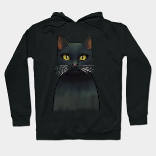 Black cat with yellow green eyes Hoodie